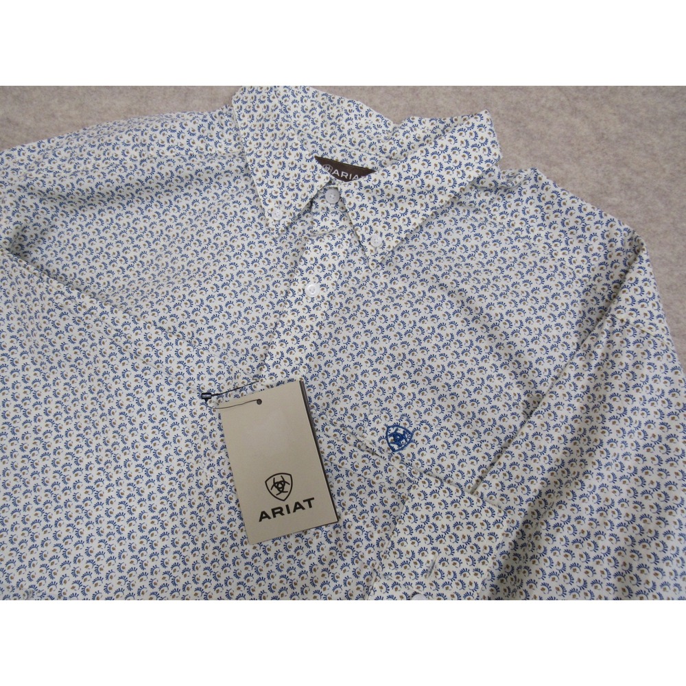 Ariat Stevy LS Shirt Mens XXL Cream Blue Geometric Print Button Down 10062240